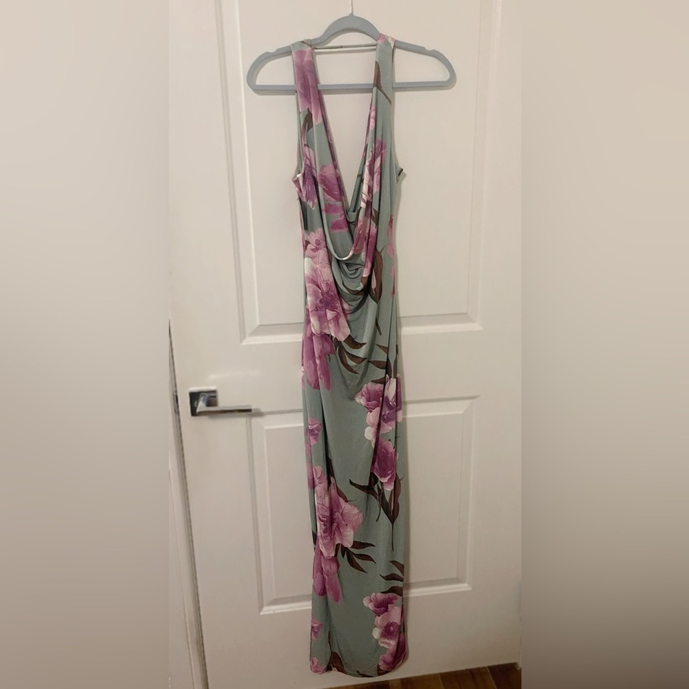 JLUXLABEL Sage Floral Slinky Highlights Cowl Neck Maxi Dress - Picture 6 of 8